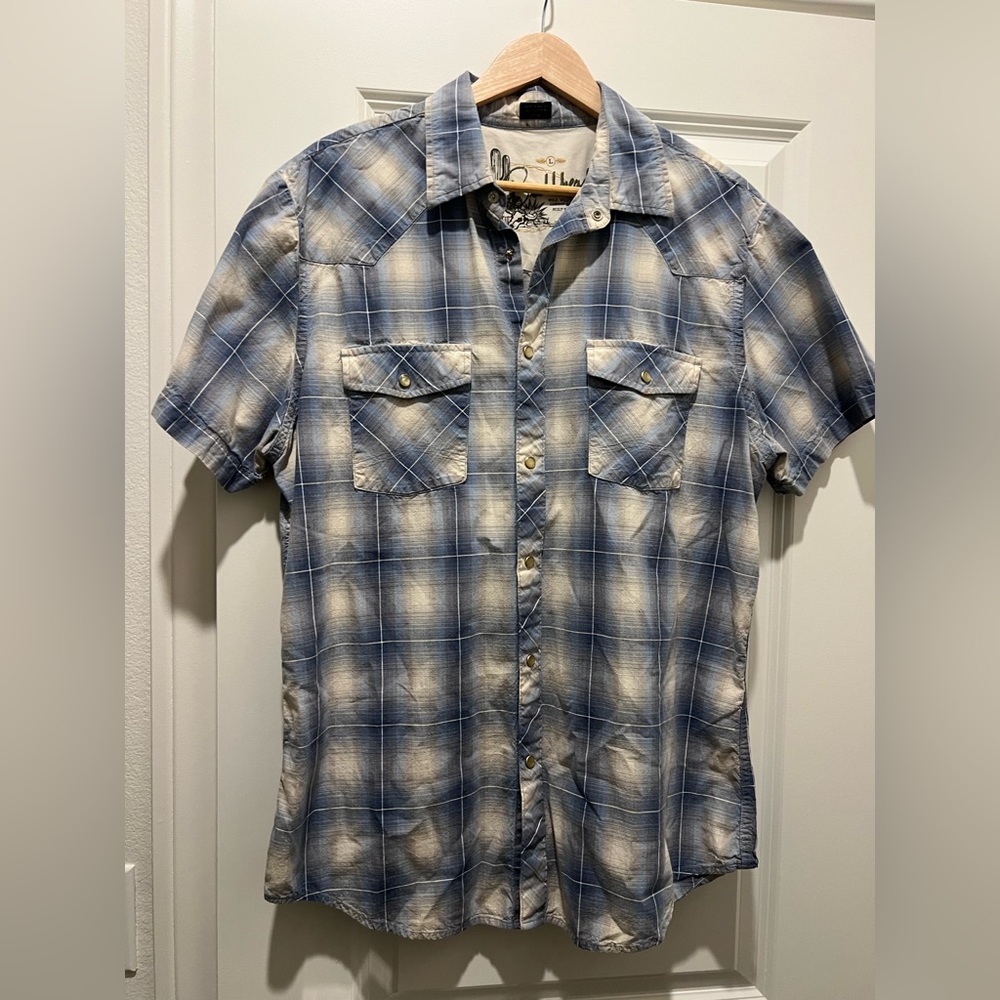 Bullhead Blue and Cream Plaid Men's Shirt